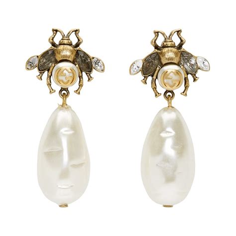 gucci earrings bees|gucci pearl drop earrings.